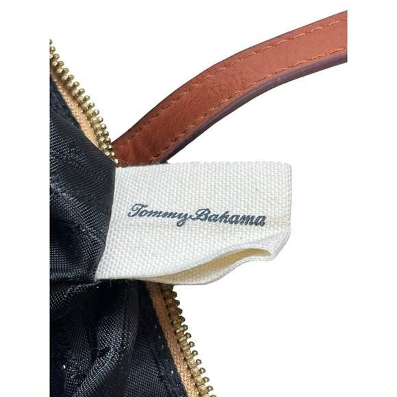 Tommy Bahama Tan Black Woven Tote Bag Brown Strap Large Shoulder Purse Beachy - Picture 4 of 16